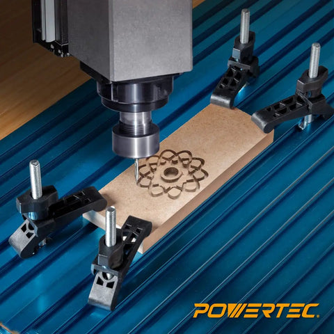 T Track Hold Down Clamp Kit With 5/16 Inch 18 Thread T Bolts Thumbs Swivels 4 Pack For CNC Machines Table Saws Drills Workbenches And Woodworking Jigs on CNC router table