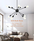 Sputnik Style 10 Light Ceiling Pendant Sleek Dope Modern Industrial Vintage Hanging Lights with Adjustable Height in living room
