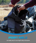 Person placing Portable Universal Motorcycle Wheel Lift Stand For Easy Tire And Chain Maintenance And Cleaning No Fuss On The Go
