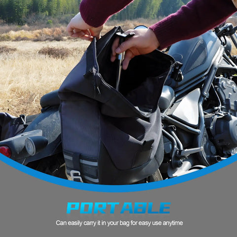 Person placing Portable Universal Motorcycle Wheel Lift Stand For Easy Tire And Chain Maintenance And Cleaning No Fuss On The Go