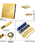 Badass Gold Thermostatic Shower System With Dope 40X40CM LED Ceiling Mount Rainfall And Waterfall Head solid brass hand shower and control panel