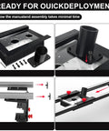 Dust Collection Hood For Slab Flattening Router Slide shown with carbon steel frame and assembly tools
