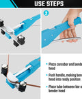 Step-by-step instructions for using Duratech Heavy Duty Ratcheting Tube Bender Kit with pipe cutter, showing setup and operation.