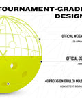 Pickleball Performance 40 Outdoor Balls Optic Yellow with 40 holes, 26g weight, 74mm size shown as tournament-grade design