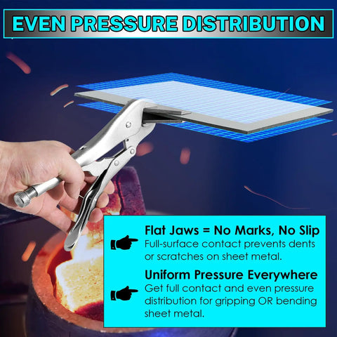 10 Inch Heavy Duty Locking Sheet Metal Clamp for Welding and Metalwork with adjustable opening, nickel plated carbon steel close-up