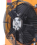 Close-up of Hydraulic Oil Cooler Fan 60W 110V Industrial Heat Exchanger with precise welding and durable high flow fan.