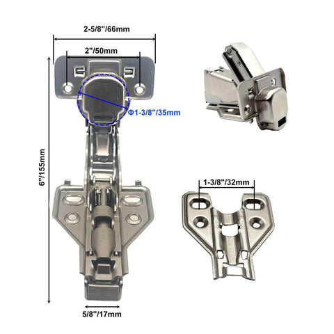 180 Degree Frameless Cabinet Hinges With Soft Close For Quiet Smooth Closure Nickel Plated Steel Concealed Hydraulic Adjustable Mechanism Full Overlay Design Durable Cold Rolled Steel No Fuss Install 2 Pack, detailed measurements