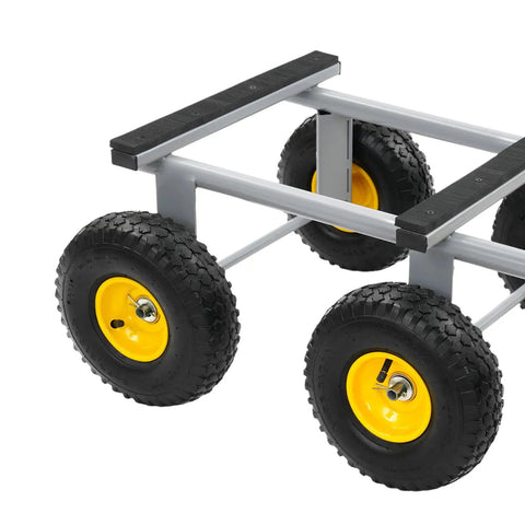 Six Wheel All Terrain Dolly With Six 10 Inch Pneumatic Tires For Outdoor Furniture Moving Heavy Duty Home Use Rolls Smoothly Across Grass Gravel And Uneven Surfaces 40 By 22 Inches Gray, gray frame with six pneumatic tires