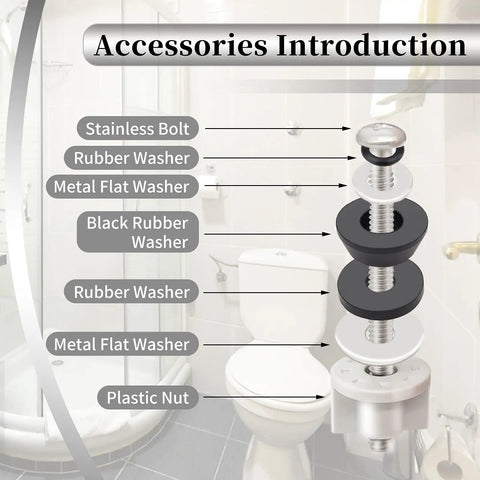Universal Toilet Seat Hinge Bolts Kit Heavy Duty Stainless Steel With Waterproof Rubber Washers Gaskets Extra Long Nuts