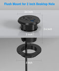 Flush mount installation for 2 inch desktop hole showing 20W USB-C and QC3.0 ports for a clean workspace.