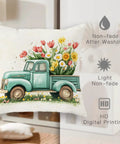 Truck Floral Pillow Covers Set Of 2 In Aqua Blue Velvet For Couch Or Bed, vintage pickup with flowers, farmhouse decor, 18x18 inches