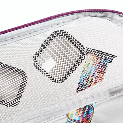 Close-up of Travel Ready Watch Band Organizer Case with waterproof nylon, showing mesh pockets for bands and accessories.