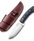 Blue And White Micarta Handle D2 Tool Steel Tactical Knife For Hunting And Camping EDC With Leather Sheath