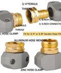 Aluminum Hose Repair Kit Set For 3/4 And 5/8 Inch Hoses With Male And Female End Fittings, zinc clamp, stainless steel screws