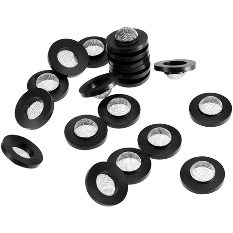 20 Pack Stainless Steel Hose Washers With Screen Filter Gaskets For One Inch Inlet, Fits Five Eighths Inch Washing Machine And Three Fourths Inch Garden Hose Connector, Durable Rubber Seal, black with mesh screen