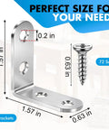 Stainless Steel L Brackets Set, 18 Pack 90 Degree Right Angle Corner Braces, dimensions labeled, includes 72 screws.
