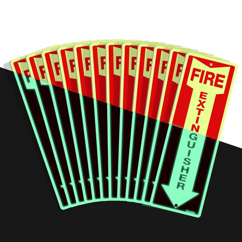 Heavy Duty Fire Extinguisher Signs 12 Pack Made From Rust Free Aluminum 12 By 4 Inch Glow In The Dark Waterproof Weatherproof Fade Resistant