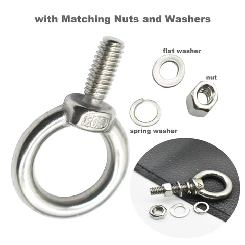Rock Solid M5 Eyebolts With Nuts And Washers 10 Pack 304 stainless steel shoulder ring bolt with matching nuts and washers.