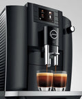 NoDrama Automatic Coffee Machine With OneTouch Espresso Brewing Milk Froth And Rapid SelfClean Design Programmable Strength Volume Controls For Smooth Daily Grinds In Piano Black with two espresso shots brewing.