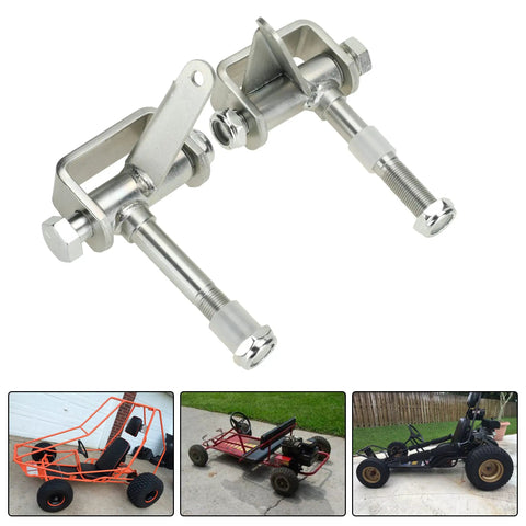 Go Kart Steering Spindle Bracket Set With Five Eighths Inch Axle, 3.75 Inch Long, shown with compatible go-kart frames