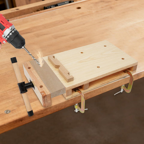 Portable Wooden Workbench With C Type Clips Lightweight 13.4 Lb Craft Bench Made From Durable Rubber Wood, drill in action