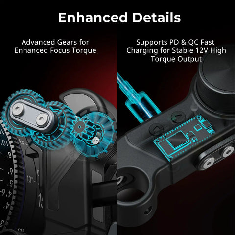 Wireless Follow Focus Kit Lite With Dope Handwheel Controller And Receiver Motor, AB Stops, 15mm Rod Clamp, slick compact design