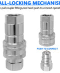 Hydraulic quick-connect couplers, chrome 1/2-inch ISO 7241-A, knurled sleeves (3 shown)