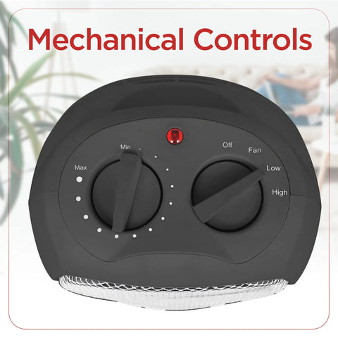Close-up of controls on Small Space Heater 1500W Ceramic Indoor Heater With 3 Settings, Compact Portable Unit For Bedrooms