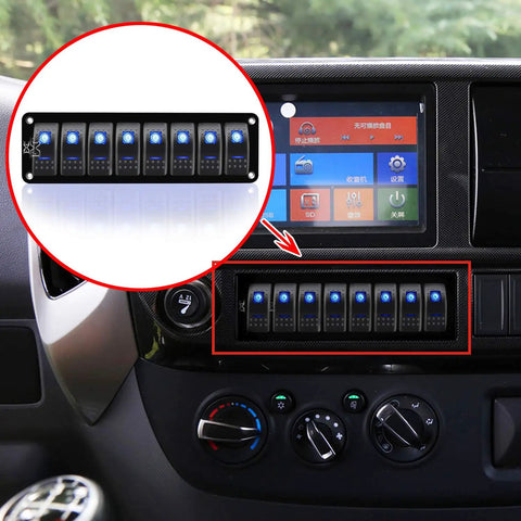 Eight Gang Rocker Switch Panel With Aluminum Waterproof Dash Mount for 12V and 24V Vehicles Boats RVs and Trailers, installed