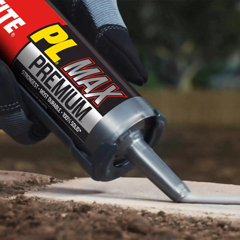 Heavy Duty Construction Adhesive For Wood Concrete Stone And More Premium Max Strength Bond That Stays 100 Percent Solid After Curing In A 9 Oz Cartridge 1 Pack being applied to stone
