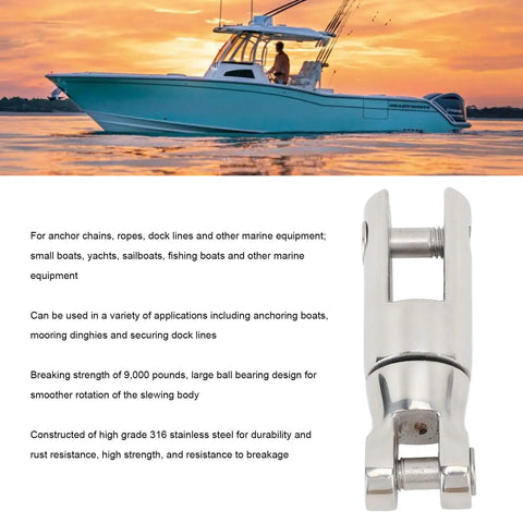 316 Stainless Steel Boat Anchor Swivel Connector Rock Solid Design For 3/8 To 1/2 Inch Chain showing heavy duty marine rigging gear.