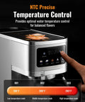 Pro 20 Bar Espresso Machine With Milk Frother And Touchscreen showcasing precise temperature control options.