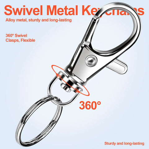 Top Tier Silver Lobster Clasp Kit Featuring Thirty Heavy Duty Snap Hooks Plus Thirty Flexible Split Rings Made For Dope Keychain Creations And Slick Jewelry Assembly - close-up of swivel metal clasp with keyring