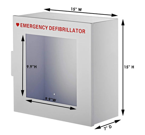 AdirMed AED cabinet, wall-mounted non-alarmed defibrillator box, white metal with window, 15W x 15H x 7D