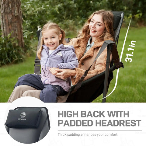 Woman and child seated on oversized padded hammock camping chair with storage pockets heavy duty foldable rocking camp chair that supports up to 400lbs portable with carry bag perfect for outdoors and backyards beast mode ready.