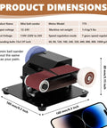 Heavy Duty Badass Mini Belt Sander And Bench Grinder Combo With 13 Inch Belt with detailed dimensions and sanding belt.