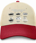 Funny Spare Time RV Camper Trucker Hat For Dad Running Cap with classic design in rice white and wine red eaves.
