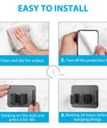 Step-by-step guide to install Mop Broom Holder Wall Mount With Shelf And Hooks Self Adhesive Sturdy on the wall.