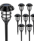 Outdoor Solar Pathway Lights 8 Pack Waterproof Landscape Lighting For Yard And Garden Cold White With Double Ring Snowflake Pattern