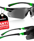 Built Tough Safety Glasses With Anti Fog Wrap Around Lenses And Scratch Beater Coating Plus Grip Lock Temples And Genuine Uv Blocking For Your Daily Grind In Black Green Tinted 10 Pack, featuring anti-scratch coating and black green frame.