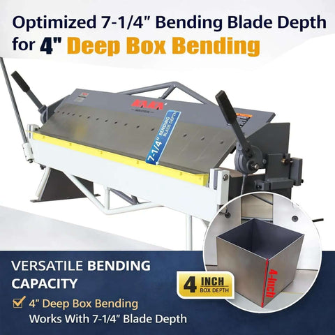 Box And Pan Style Metal Brake For 50 Inch Sheet Metal, 16 Gauge Capacity Up To 135 Degree Bends, 4 Inch Box Depth, 5/8 Inch Beam Adjustment displayed