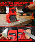 The No Fuss Cordless Mini Bench Grinder Polisher With Dual Grinding Wheels Rocking At 5500 Rpm for efficient knife sharpening and rust removal.