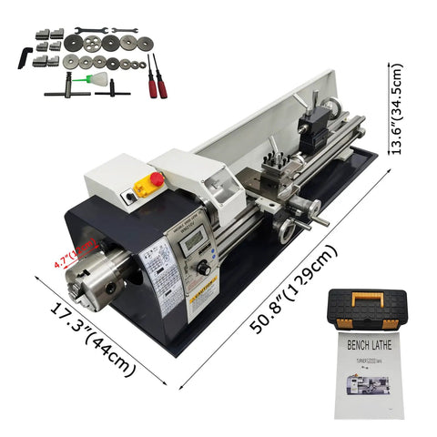 Lgxenzhuo 1100W Double Head Mini Metal Lathe With MT5 Spindle Taper And 8x32 Inch Bench For Precision Woodworking DIY Projects And Industrial Uses Featuring Variable Speed Up To 2250Rpm with accessories displayed.