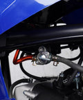 Close-up of Rugged Metal ATV Gas Tank With Cap 5L Fuel Tank Fits 110cc-250cc Quad connection on 4-wheeler frame