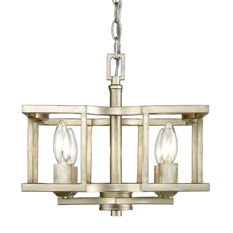 Bellare 4-Light White Gold Semi-Flush Mount Ceiling Light With Transitional Candelabra Design, Clean Geometric Frame