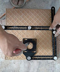Hands using Pro Grade Aluminum Alloy Six Fold Ruler Angle Finder Universal Angle Ruler Drill Guide Locator Tile Hole Template Tool