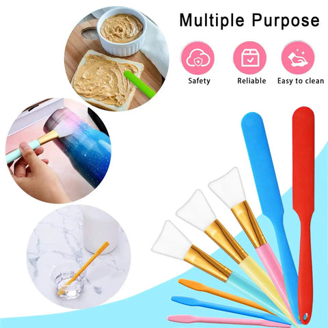 Image of Dope Silicone Stir Sticks Kit 16Pcs For Resin Epoxy Crafting with brushes, spatulas, and stir sticks in use.