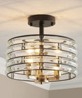 Crystal 3-Light Semi Flush Mount Ceiling Light Fixture with E12 Bases, D12 x H9 inches, sparkling crystal sticks shade