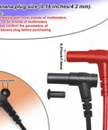 Pro Grade Multimeter Test Leads Kit With 1000V 20A Capacity 40.5 Inch Silicone Probes And Ultra Sharp Gold Plated Tips Handy Alligator Clips For Hands Free Testing Compatible With Fluke AstroAI Klein And Automotive Diagnostics banana plugs showing size compatibility in inches and millimeters