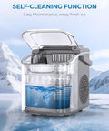 Countertop Ice Maker With Handle Portable Self Cleaning Ice Machine 26 Lbs Per Day 8 Cubes Ready In About 6 Minutes Great For Home Kitchen Bar Party Grey showing self-cleaning function